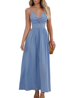 Foto 1 | Foto 1 | Vestido Largo Cupshe Con Cuello En V, Sin Mangas, Largo Y Retorcido, Rayón Azul - Venta Internacional.