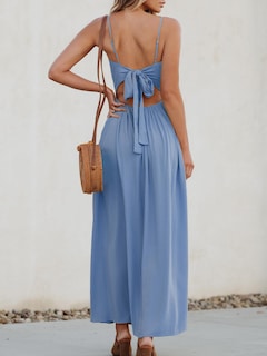 Foto 3 | Foto 3 | Vestido Largo Cupshe Con Cuello En V, Sin Mangas, Largo Y Retorcido, Rayón Azul - Venta Internacional.