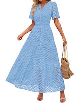 Vestido Largo Zesica 2025 De Verano Con Manga Corta Y Cuello En V Para Mujer - Venta Internacional.