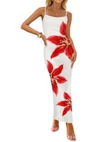 Vestido Largo Zesica Para Mujer, Estampado Floral, Tirantes Finos, De Verano, Blanco - Venta Internacional.