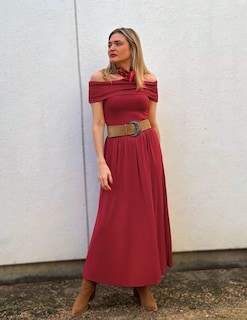 Foto 5 | Foto 5 | Vestido Largo Zesica 2025 Para Verano Con Hombros Descubiertos, Color Rojo - Venta Internacional.