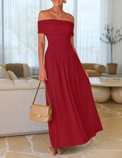 Foto 7 | Foto 7 | Vestido Largo Zesica 2025 Para Verano Con Hombros Descubiertos, Color Rojo - Venta Internacional.