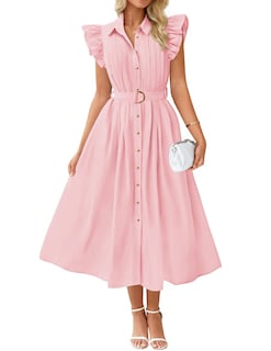 Foto 1 | Foto 1 | Vestido Midi Zesica 2025 De Verano Bohemio Con Botones Y Cuello En V Rosa Para Mujer - Venta Internacional.