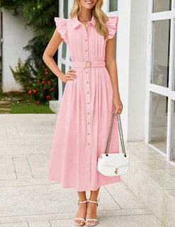 Foto 2 | Foto 2 | Vestido Midi Zesica 2025 De Verano Bohemio Con Botones Y Cuello En V Rosa Para Mujer - Venta Internacional.
