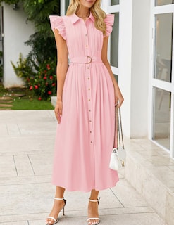 Foto 3 | Foto 3 | Vestido Midi Zesica 2025 De Verano Bohemio Con Botones Y Cuello En V Rosa Para Mujer - Venta Internacional.