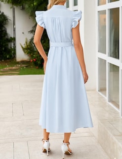 Foto 4 | Foto 4 | Vestido Midi Zesica 2025 Casual De Verano Con Cuello En V Y Manga Ondulada - Venta Internacional.