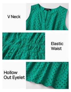 Foto 5 | Foto 5 | Vestido De Verano Zesica Sin Mangas Con Cuello En V Y Ojales, Color Verde, Talla M - Venta Internacional.