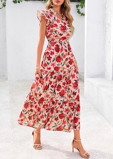 Foto 4 | Foto 4 | Vestido Midi Prettygarden 2025 Con Estampado Floral Con Cuello En V Y Volantes Para Mujer - Venta Internacional.