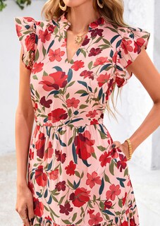 Foto 5 | Foto 5 | Vestido Midi Prettygarden 2025 Con Estampado Floral Con Cuello En V Y Volantes Para Mujer - Venta Internacional.