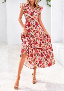 Foto 7 | Foto 7 | Vestido Midi Prettygarden 2025 Con Estampado Floral Con Cuello En V Y Volantes Para Mujer - Venta Internacional.
