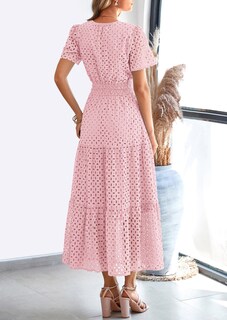 Foto 2 | Foto 2 | Vestido Largo Prettygarden Para Mujer 2025 Con Cuello En V Y Ojales, Rosa - Venta Internacional.