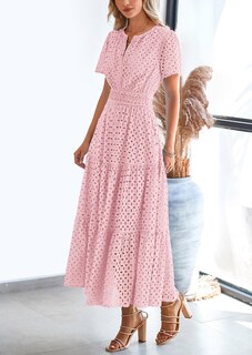 Foto 3 | Foto 3 | Vestido Largo Prettygarden Para Mujer 2025 Con Cuello En V Y Ojales, Rosa - Venta Internacional.