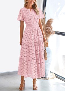 Foto 7 | Foto 7 | Vestido Largo Prettygarden Para Mujer 2025 Con Cuello En V Y Ojales, Rosa - Venta Internacional.