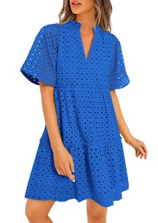 Foto 1 | Foto 1 | Vestido Prettygarden Para Mujer, Manga Corta, Cuello En V, Azul, Talla M - Venta Internacional.