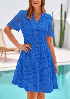Foto 3 | Foto 3 | Vestido Prettygarden Para Mujer, Manga Corta, Cuello En V, Azul, Talla M - Venta Internacional.