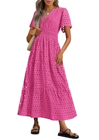 Vestido Largo Prettygarden 2025 De Verano Con Cuello En V Y Ojales Para Mujer - Venta Internacional.