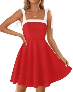 Foto 1 | Foto 1 | Vestido Zesica 2025 Summer Boho Cuello Cuadrado Mini Rojo Para Mujer - Venta Internacional.