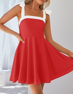 Foto 2 | Foto 2 | Vestido Zesica 2025 Summer Boho Cuello Cuadrado Mini Rojo Para Mujer - Venta Internacional.