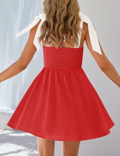 Foto 4 | Foto 4 | Vestido Zesica 2025 Summer Boho Cuello Cuadrado Mini Rojo Para Mujer - Venta Internacional.