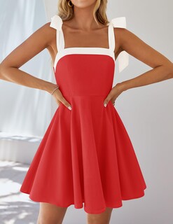 Foto 6 | Foto 6 | Vestido Zesica 2025 Summer Boho Cuello Cuadrado Mini Rojo Para Mujer - Venta Internacional.
