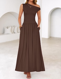 Foto 2 | Foto 2 | Vestido Largo Zesica Summer 2025 Con Un Solo Hombro Marrón Para Mujer - Venta Internacional.