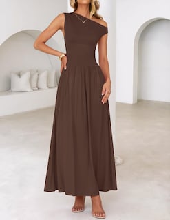 Foto 6 | Foto 6 | Vestido Largo Zesica Summer 2025 Con Un Solo Hombro Marrón Para Mujer - Venta Internacional.
