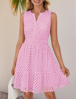 Foto 7 | Foto 7 | Vestido De Verano Zesica Sin Mangas Con Cuello En V Y Ojales, Rosa - Venta Internacional.