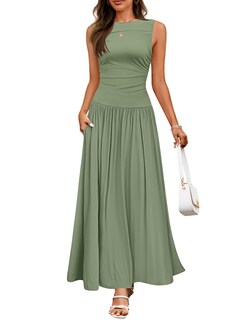 Foto 1 | Foto 1 | Vestido Largo Zesica 2025 Sin Mangas Con Cuello Redondo Y Bolsillos Verde - Venta Internacional.