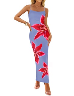 Foto 1 | Foto 1 | Vestido Largo Zesica Para Mujer, Estampado Floral, Tirantes Finos, Color Azul - Venta Internacional.
