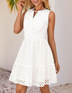 Foto 2 | Foto 2 | Vestido De Verano Zesica Sin Mangas Con Cuello En V Y Ojales, Blanco - Venta Internacional.