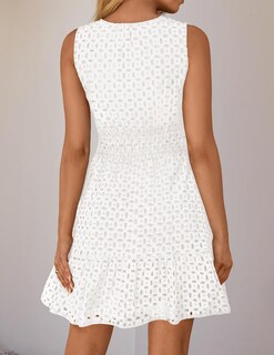 Foto 4 | Foto 4 | Vestido De Verano Zesica Sin Mangas Con Cuello En V Y Ojales, Blanco - Venta Internacional.