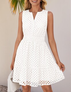 Foto 7 | Foto 7 | Vestido De Verano Zesica Sin Mangas Con Cuello En V Y Ojales, Blanco - Venta Internacional.