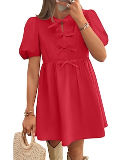 Foto 1 | Foto 1 | Vestido Zesica De Verano De Manga Corta Con Lazo En La Parte Delantera Y Volantes Rojos - Venta Internacional.