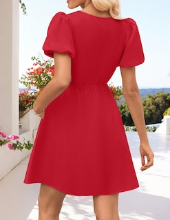 Foto 4 | Foto 4 | Vestido Zesica De Verano De Manga Corta Con Lazo En La Parte Delantera Y Volantes Rojos - Venta Internacional.