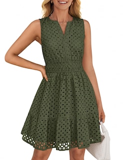 Foto 1 | Foto 1 | Vestido Zesica Para Verano, Sin Mangas, Cuello En V, Con Ojales, Fiesta, Color Verde Militar - Venta Internacional.