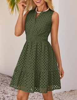 Foto 2 | Foto 2 | Vestido Zesica Para Verano, Sin Mangas, Cuello En V, Con Ojales, Fiesta, Color Verde Militar - Venta Internacional.