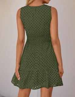 Foto 4 | Foto 4 | Vestido Zesica Para Verano, Sin Mangas, Cuello En V, Con Ojales, Fiesta, Color Verde Militar - Venta Internacional.