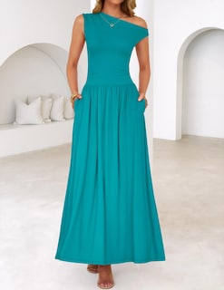 Foto 2 | Foto 2 | Vestido Largo Zesica Summer 2025 Con Un Solo Hombro, Verde Azulado Para Mujer - Venta Internacional.
