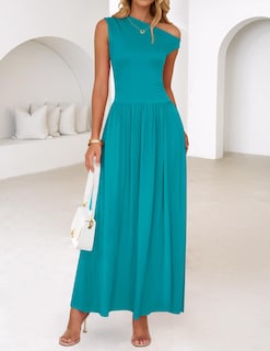 Foto 3 | Foto 3 | Vestido Largo Zesica Summer 2025 Con Un Solo Hombro, Verde Azulado Para Mujer - Venta Internacional.