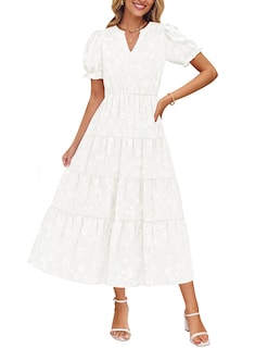 Foto 1 | Foto 1 | Vestido Zesica Para Mujer, Verano 2025, Manga Corta, Manga Corta, Midi, Blanco - Venta Internacional.