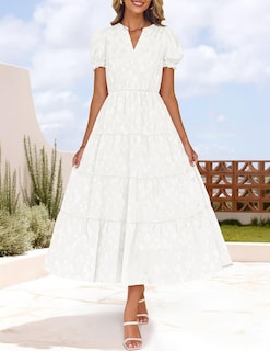 Foto 3 | Foto 3 | Vestido Zesica Para Mujer, Verano 2025, Manga Corta, Manga Corta, Midi, Blanco - Venta Internacional.