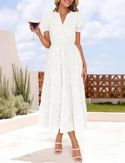 Foto 4 | Foto 4 | Vestido Zesica Para Mujer, Verano 2025, Manga Corta, Manga Corta, Midi, Blanco - Venta Internacional.