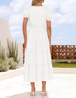 Foto 5 | Foto 5 | Vestido Zesica Para Mujer, Verano 2025, Manga Corta, Manga Corta, Midi, Blanco - Venta Internacional.