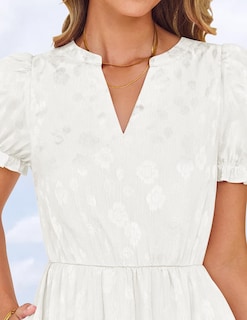Foto 6 | Foto 6 | Vestido Zesica Para Mujer, Verano 2025, Manga Corta, Manga Corta, Midi, Blanco - Venta Internacional.