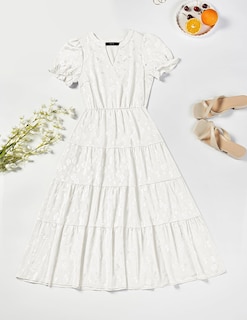 Foto 7 | Foto 7 | Vestido Zesica Para Mujer, Verano 2025, Manga Corta, Manga Corta, Midi, Blanco - Venta Internacional.