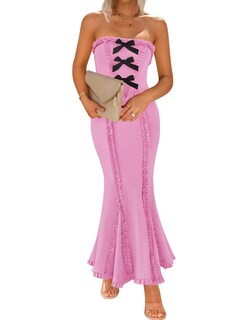 Foto 1 | Foto 1 | Vestido Largo Zesica Summer Con Hombros Descubiertos Sin Mangas Rosa - Venta Internacional.