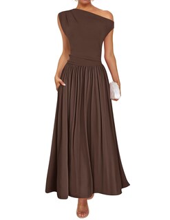 Foto 1 | Foto 1 | Vestido Largo Zesica Summer 2025 Con Un Solo Hombro Marrón Para Mujer - Venta Internacional.