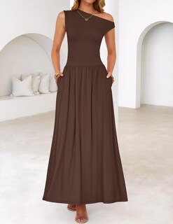 Foto 2 | Foto 2 | Vestido Largo Zesica Summer 2025 Con Un Solo Hombro Marrón Para Mujer - Venta Internacional.