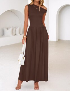 Foto 3 | Foto 3 | Vestido Largo Zesica Summer 2025 Con Un Solo Hombro Marrón Para Mujer - Venta Internacional.