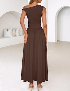 Foto 4 | Foto 4 | Vestido Largo Zesica Summer 2025 Con Un Solo Hombro Marrón Para Mujer - Venta Internacional.